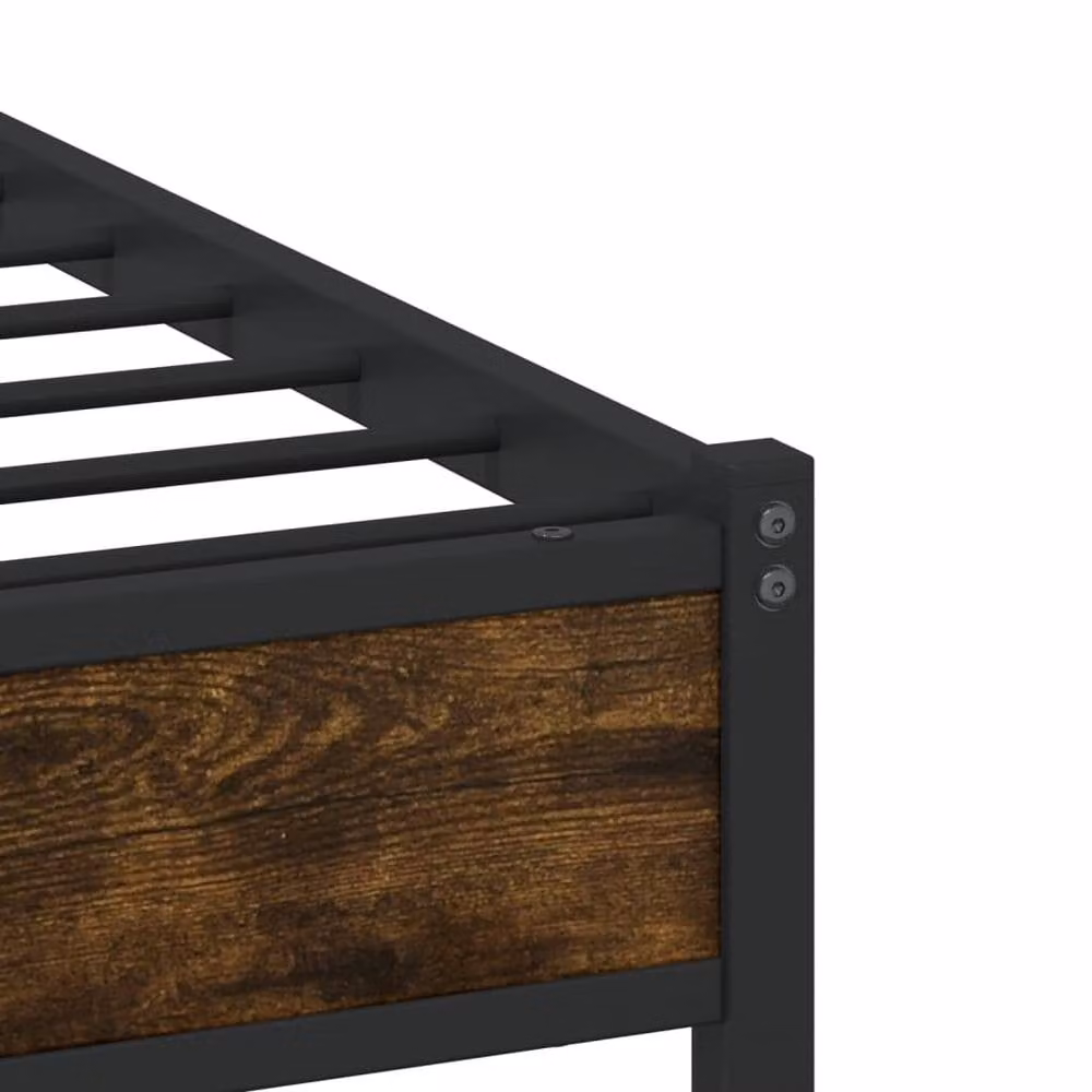 Berkfield Home Metal Bed Frame in Smoked Oak and Brown, W: 160 cm, D: 200 cm, H: 91.5 cm – 4