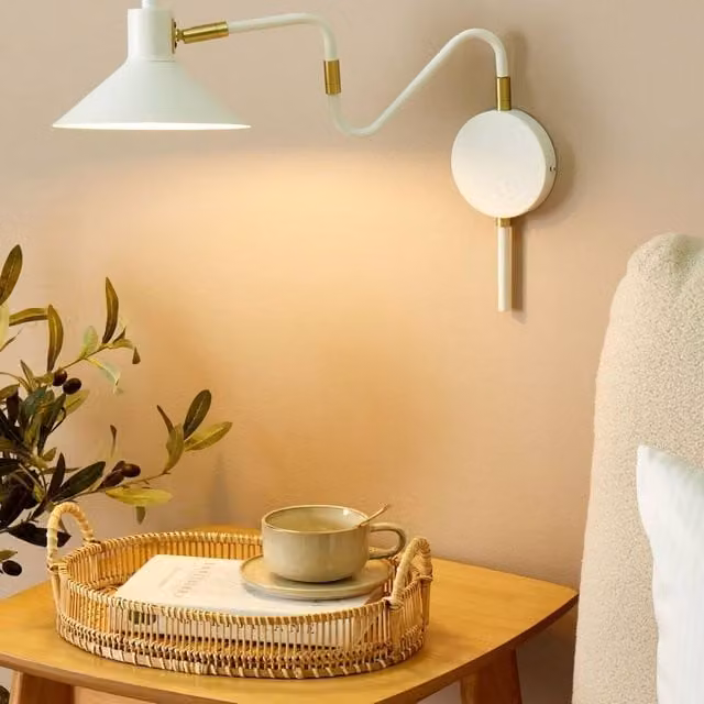 Wyld and Coco White Metal Wall Lamp with Adjustable Cone Shade