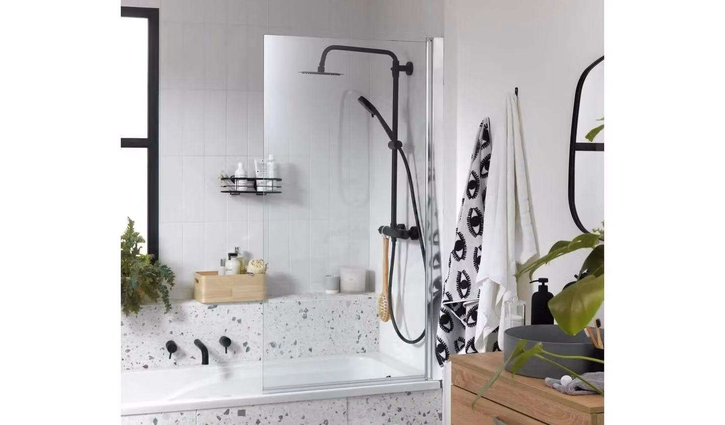 Folding Half Bath Shower Screen in Clear Glass with Silver Frame, W: 78 cm, H: 140 cm