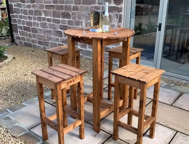 Charles Taylor Trading Four Seater Rustic Brown Oiled Wood Alfresco Bar Set