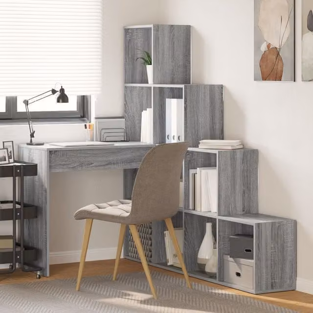 Berkfield Home Corner Desk with Storage Shelf in Grey Sonoma, W/D/H: 149.5 x 101.5 x 149.5 cm – 1