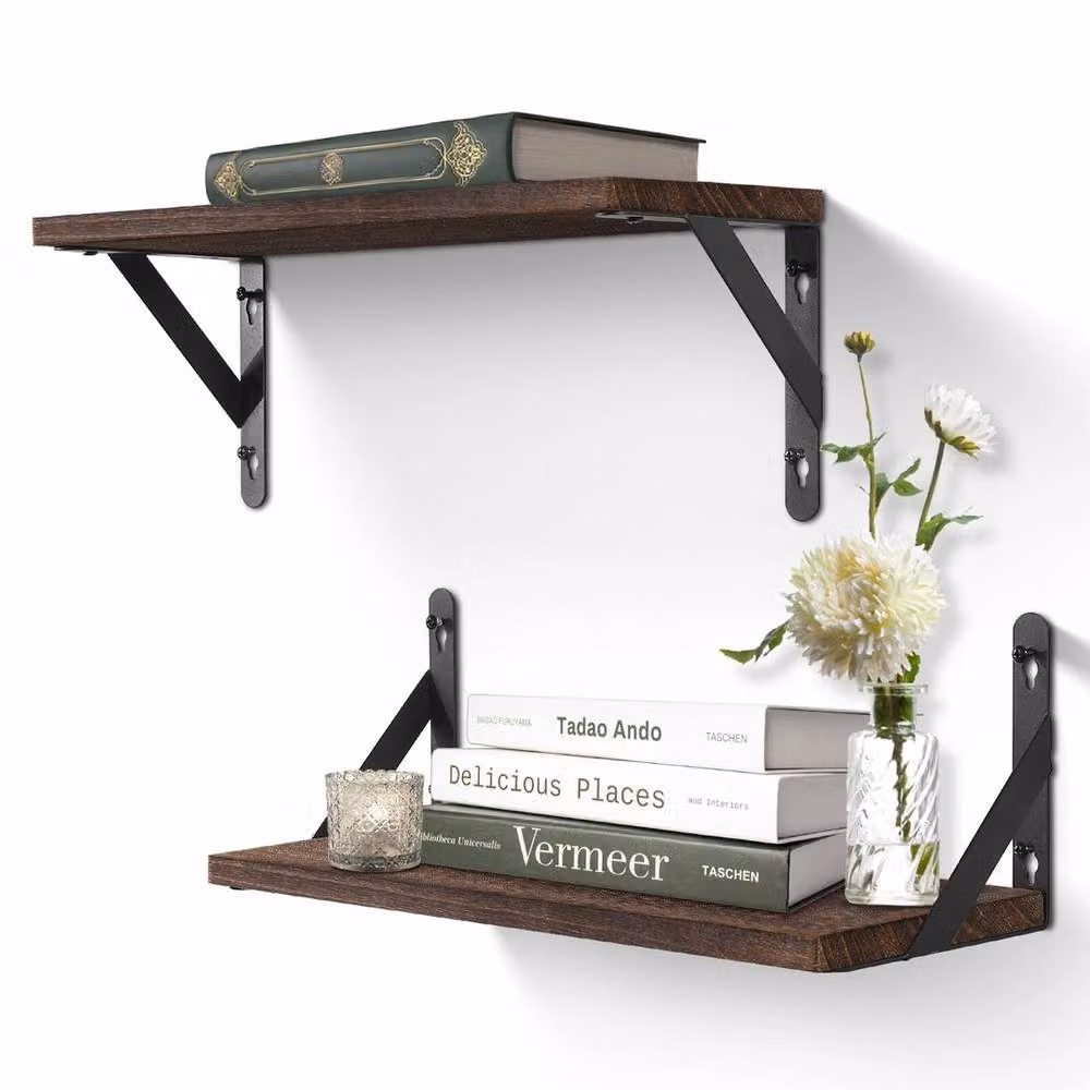 Havendro Set of 2 Brown Wooden Floating Wall Mounted Shelves – 3