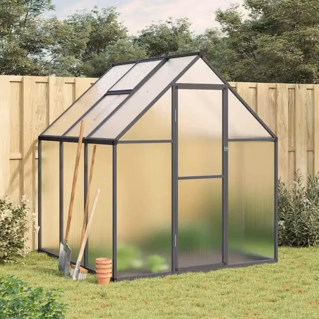 Berkfield Home Anthracite Aluminium Greenhouse with Polycarbonate Windows and Base Frame, W/D/H: 169 x 169 x 195 cm