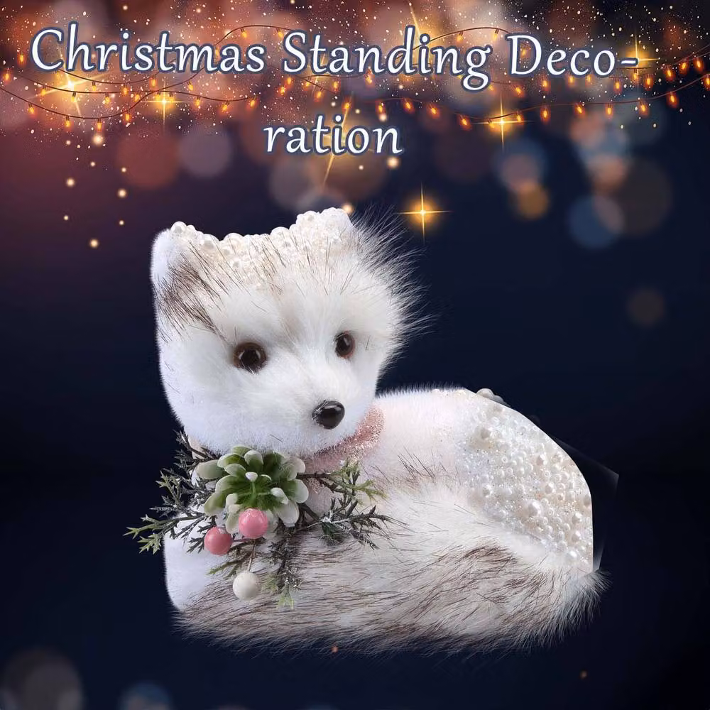 VFM e-Store White Flocked Fox Christmas Tabletop Decoration – 2