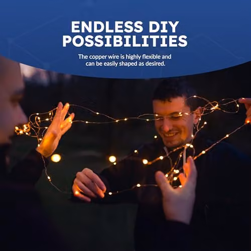 Desiretech 4-Pack Warm White LED Battery-Powered Copper Wire String Lights with 50 LEDs – 4