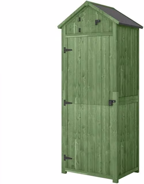 NESTLUNE Lacquered Wooden Garden Storage Shed in Green – 1