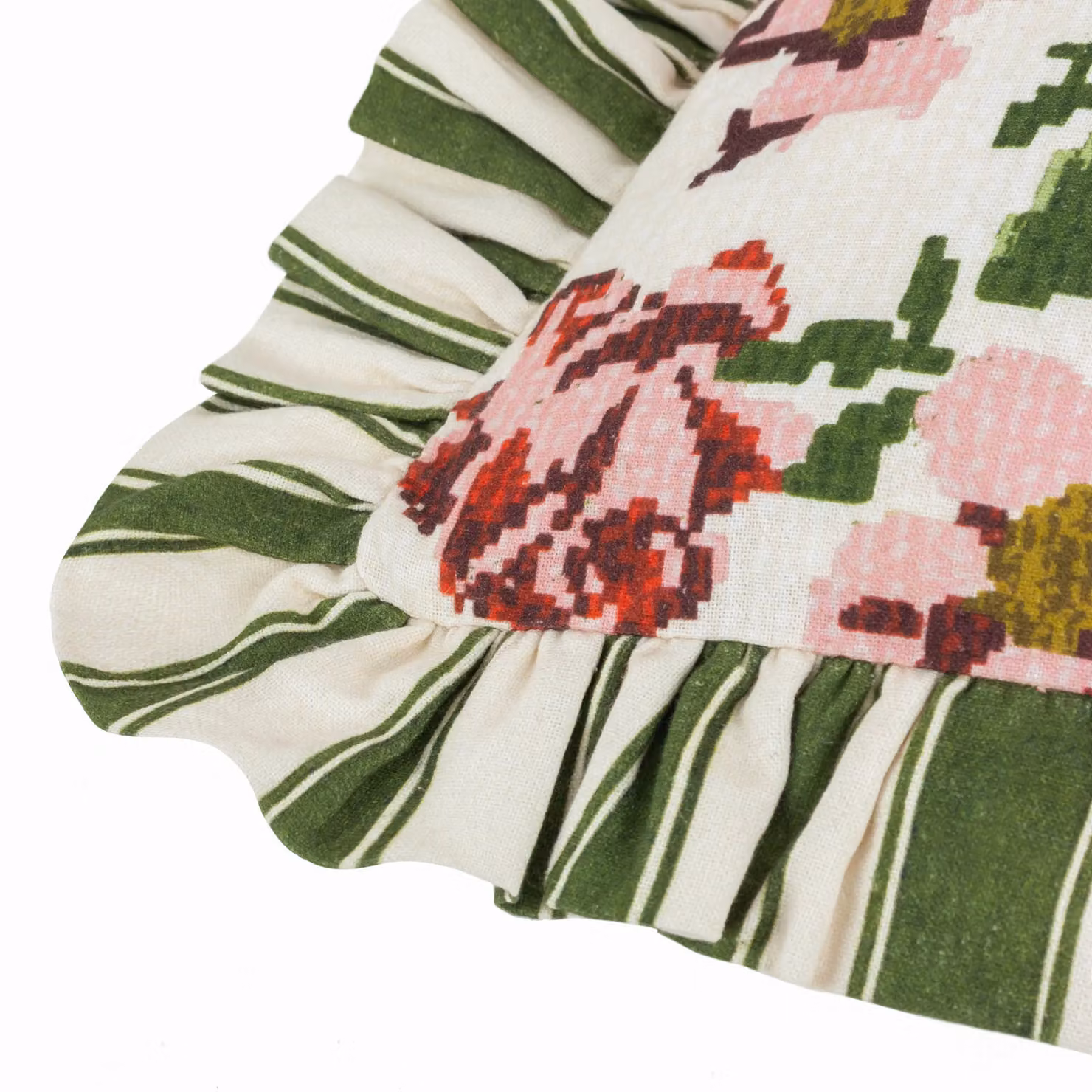 furn. Feeoni Ruffle Floral Cotton Decorative Cushion in Willow Green, Multicolour, W/D/H: 43 x 43 x 43 cm – 3