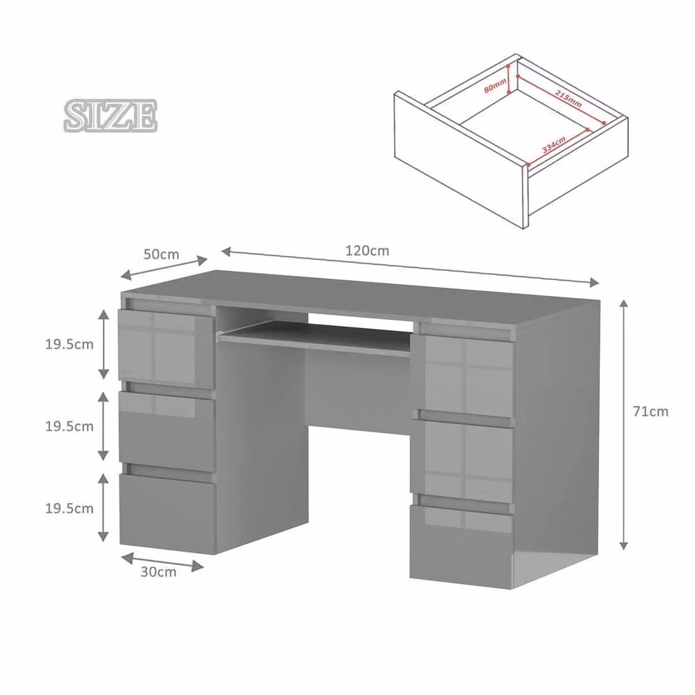 FORGEVIO Grey High Gloss Modern Vanity Dressing Table – 2
