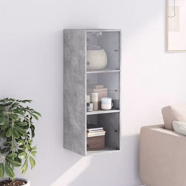 Berkfield Home Wall Mounted Cabinet with Glass Doors in Concrete Grey, W/D/H: 35 x 37 x 100 cm – 1