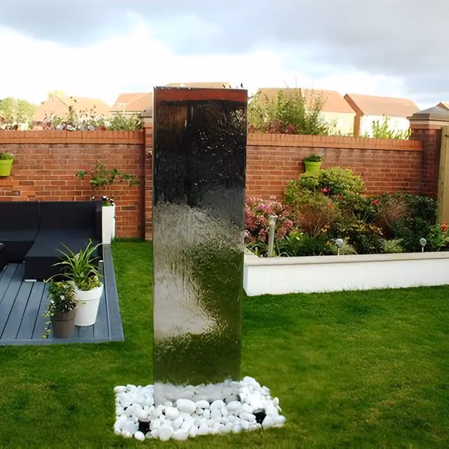 Primrose Stainless Steel Double Sided Straight Wall Fountain in Silver, W: 62 cm, H: 180 cm, D: 1 cm