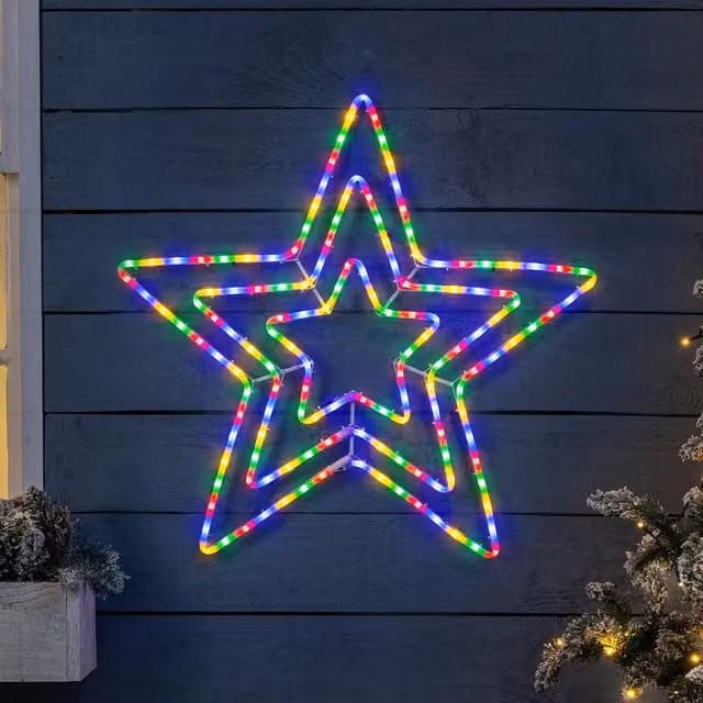 Christow Christmas Star Flashing LED Rope Light, Multicolour Outdoor Wall Decoration, 65 cm – 1