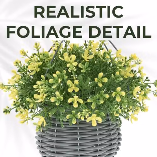 Ark Mat UV Resistant Artificial Floral Hanging Basket in Yellow, Diameter: 34 cm – 4