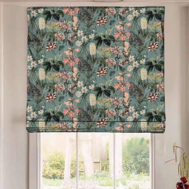 Linda Barker Grandi Floral Velvet Made To Measure Roman Blind in Celadon Green