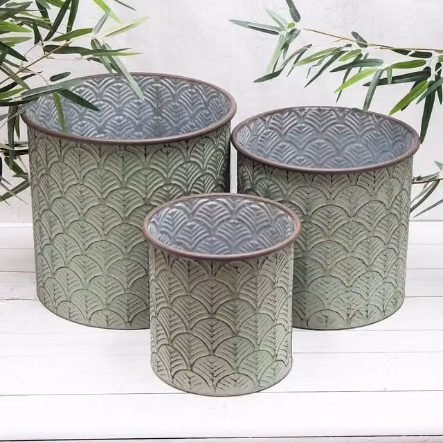Annibells Green Galvanised Steel Ornamental Garden Planter, Diameter: 30 cm