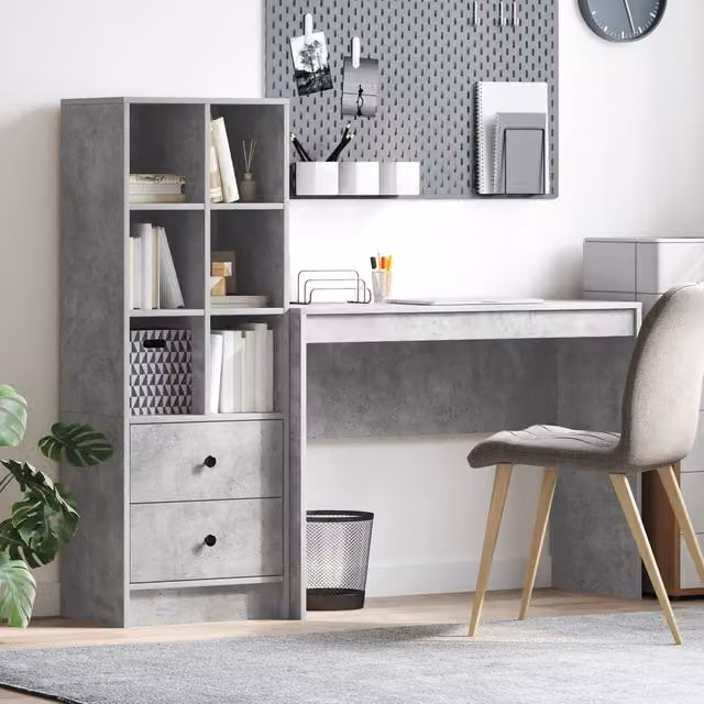 Berkfield Modern Writing Desk with Storage in Concrete Grey