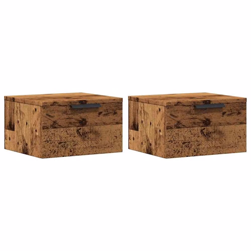 Berkfield Home Set of 2 Durable Wall-mounted Bedside Cabinets in Brown Old Wood, W/D/H: 34 x 30 x 20 cm – 2