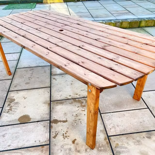 Charles Taylor Rustic Redwood 7ft Rounded Edge Wood Table in Brown and Orange