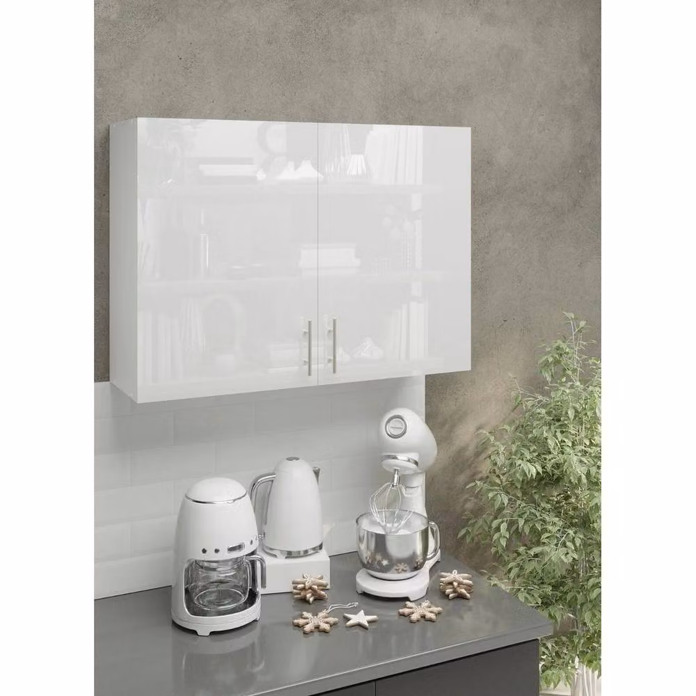 SPETLEK Modern Glossy White Kitchen Wall Unit Storage Cabinet with Internal Shelves – 2