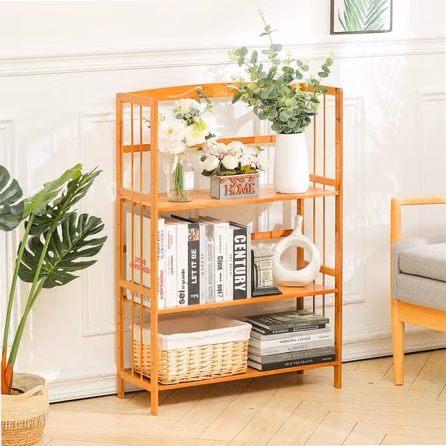 Livingandhome Adjustable Bamboo Bookcase in Brown