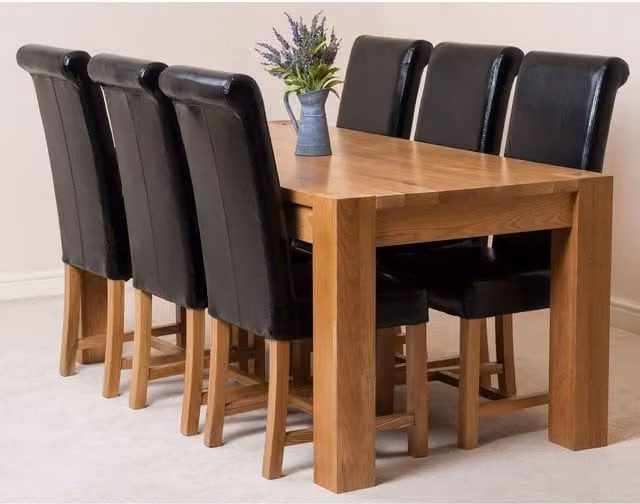 Thats Furniture Kuba Oak Dining Table and 6 Washington Black Leather Chairs