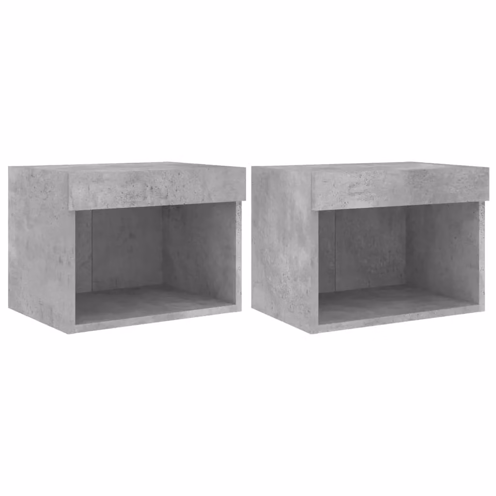 Berkfield Home Set of 2 Wall-mounted Bedside Cabinets with Integrated LED Lights in Concrete Grey – 2