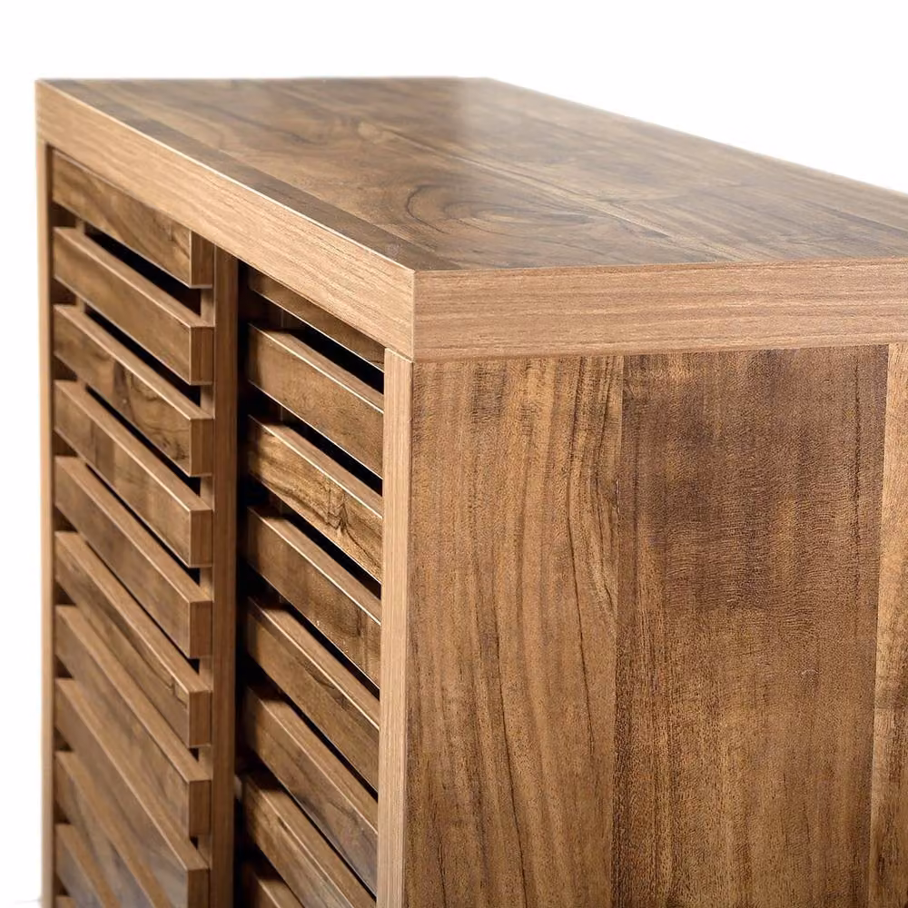 CALICOSY Liam 2-Door Sliding Sideboard with Openwork Slats in Dark Brown, Width: 80 cm – 8