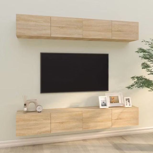 Berkfield Home Sonoma Oak Wall TV Cabinets, 4 Piece Set in Brown, W/D/H: 100 x 30 x 30 cm