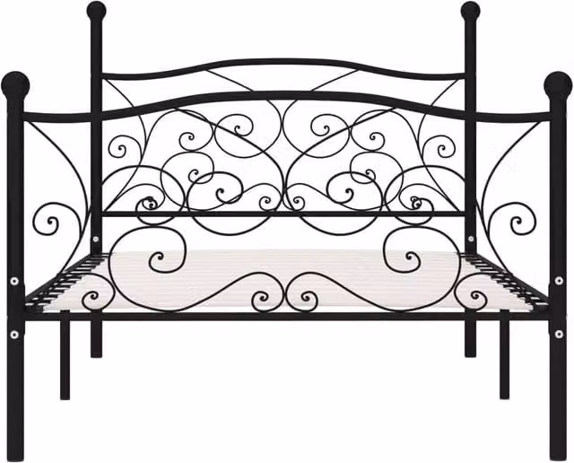 Berkfield Home Elegant Bed Frame with Slatted Base, Black Metal, W/D/H: 90 x 200 cm