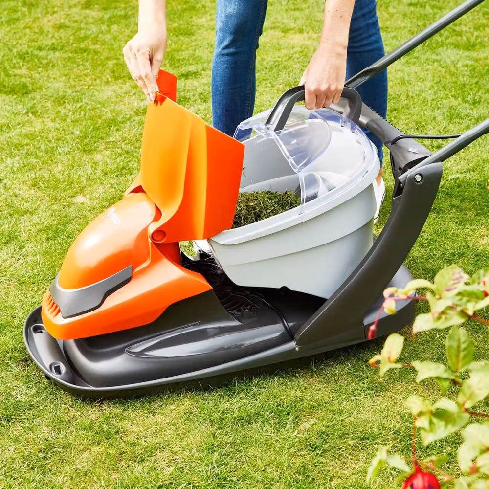 Flymo EasiGlide Plus 330V Hover Collect Electric Lawnmower in Orange and Grey with Collection Bag – 4
