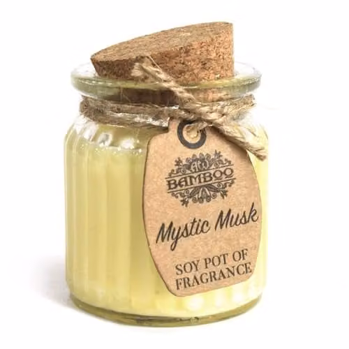 Soy Pot Of Fragrance Mystic Musk Glass Jar Candle with Bamboo Lid in Yellow – 1
