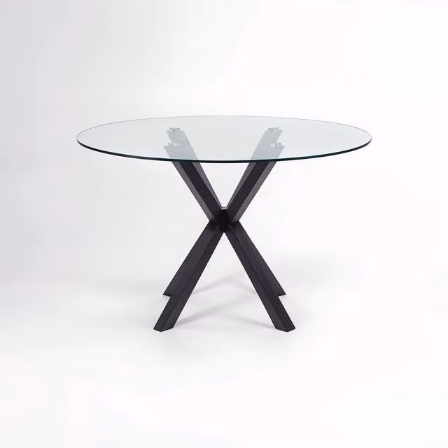 Orsina Salford Round Glass Top Dining Table with Black Metal Legs