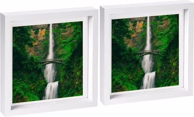 Nicola Spring Pack of 2 White Square 3D Box Photo Frames with Glass and 25.4 x 25.4 cm Mounts