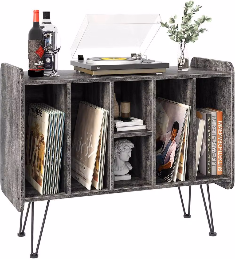 Huhote Grey Vinyl Turntable Stand with 3 Tier Storage Cabinet – 2
