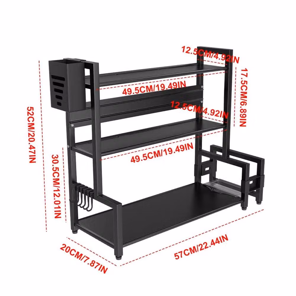 EONLION 3-Tier Black Metal Freestanding Spice Rack and Kitchen Storage Holder, Width: 100 cm – 2