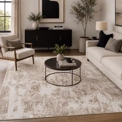 Serdim Rugs Serenity Abstract Metallic Marble Area Rug in Grey and Gold, W: 200 cm, D: 290 cm – 1
