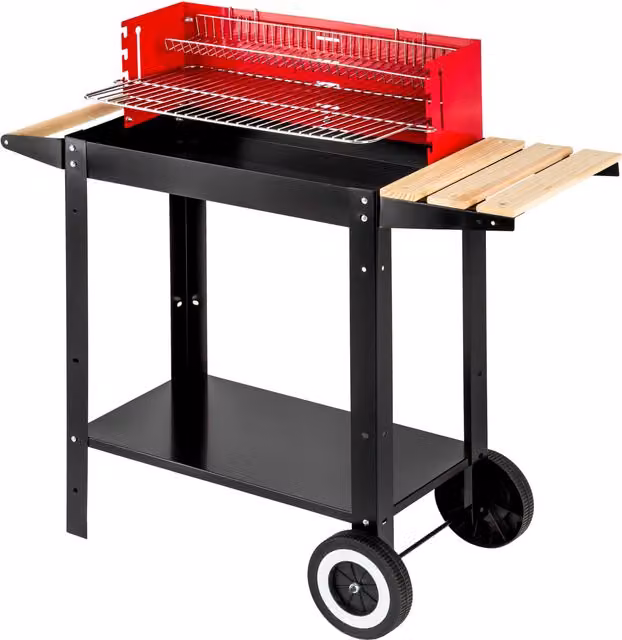 tectake Charcoal BBQ Grill Cart in Black and Red with Wheels