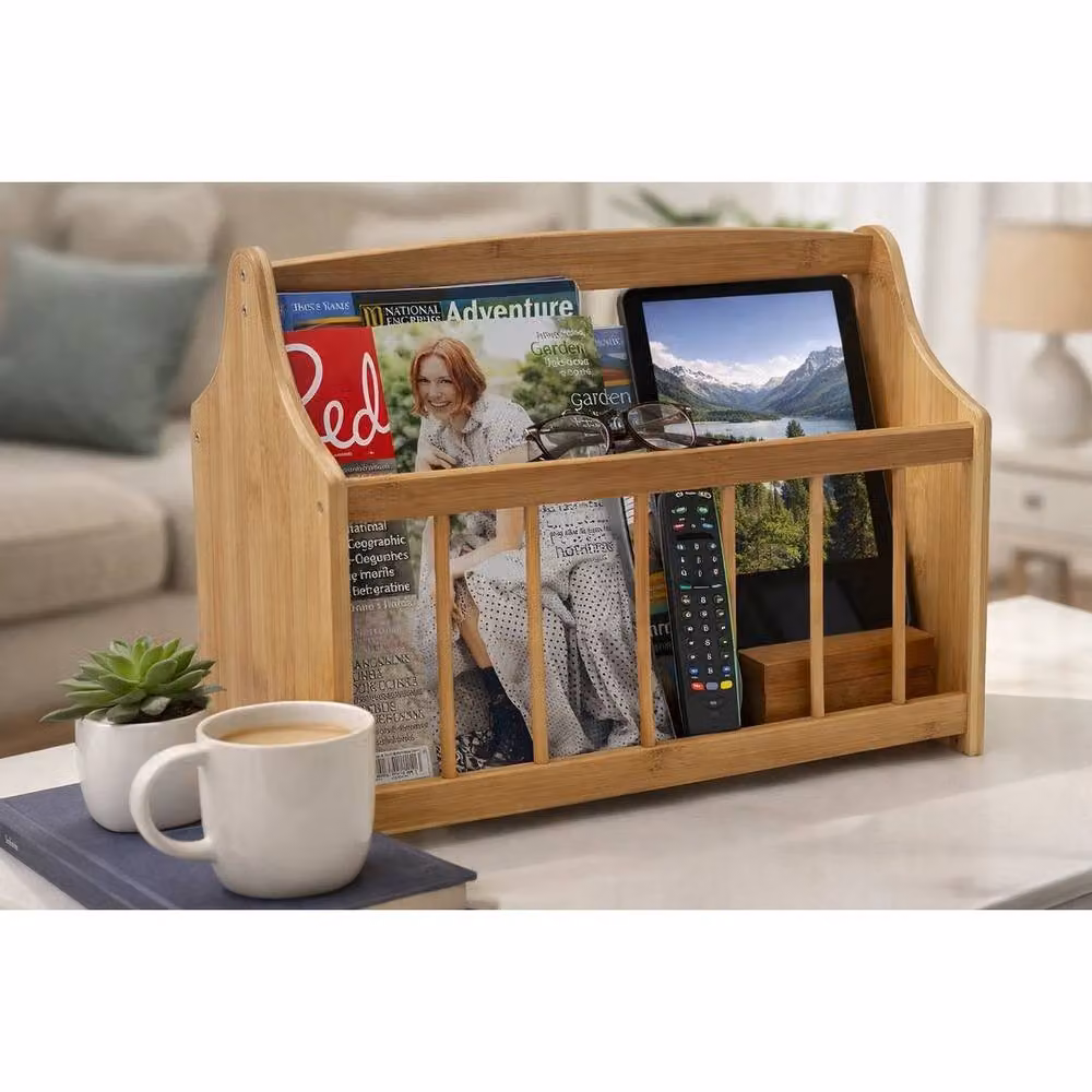 FLAVORA Freestanding Wooden Magazine and Newspaper Rack in Natural Sand – 4
