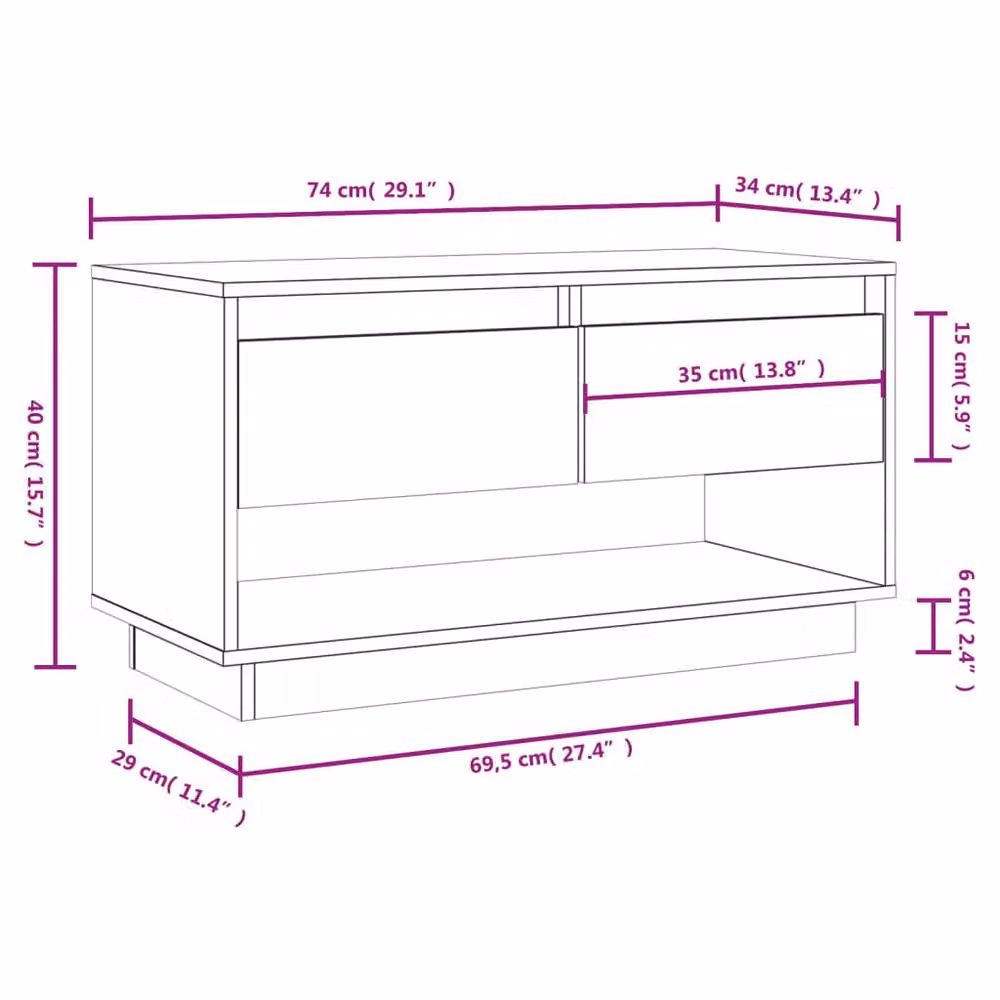Berkfield Home Black Solid Wood Pine TV Cabinet W: 74 cm, D: 34 cm, H: 40 cm – 4