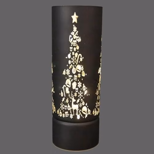 Shatchi Grey and Gold Etched Glass Christmas Vase Table Lamp with LED Fairy Lights, Height: 27 cm – 1