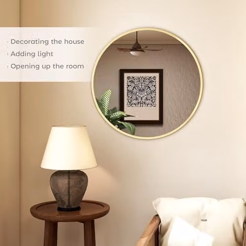 HOMCOM Modern Round Gold Wall Mirror, Diameter: 61 cm – 2