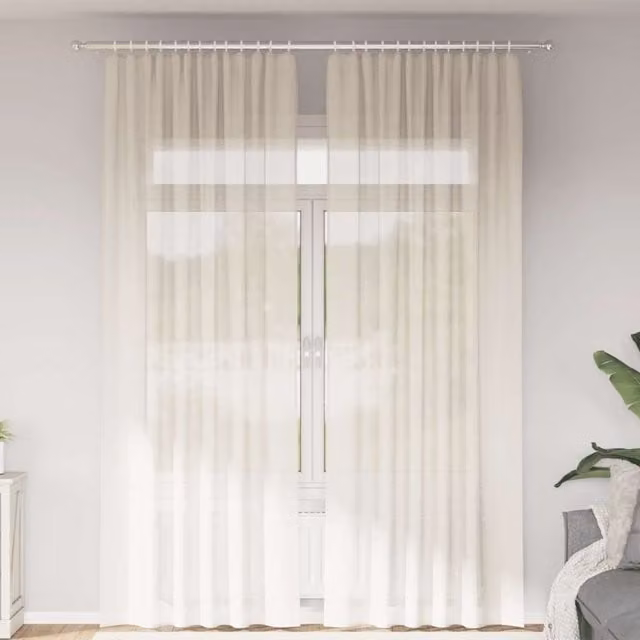 Berkfield Home Plain Transparent Voile Curtains with Rod Pockets, 2 Pack, White/Beige, W: 140 cm, H: 260 cm