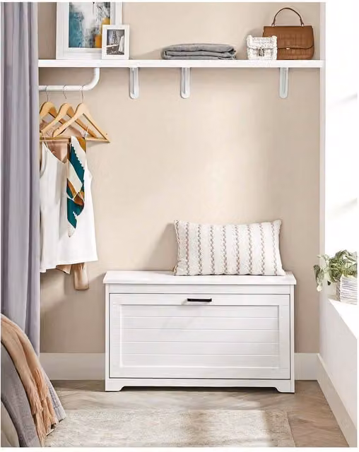 VASAGLE White Shoe Bench with Folding Door Shoe Box Cabinet