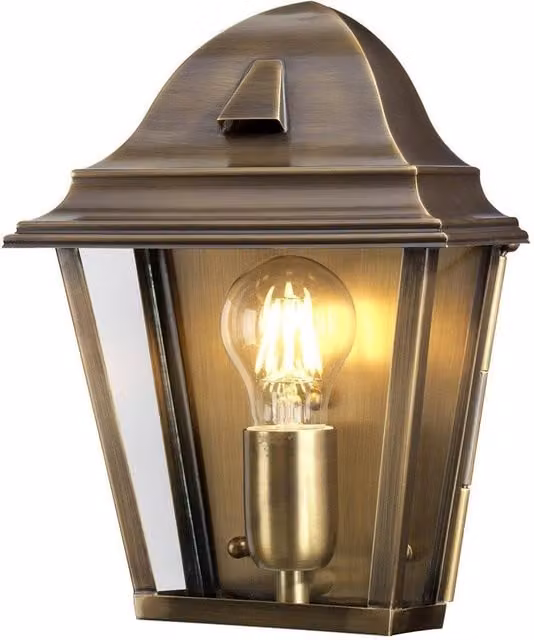 Netlighting St James Outdoor Wall Lantern Light in Solid Brass and Yellow Glass, IP44, E27