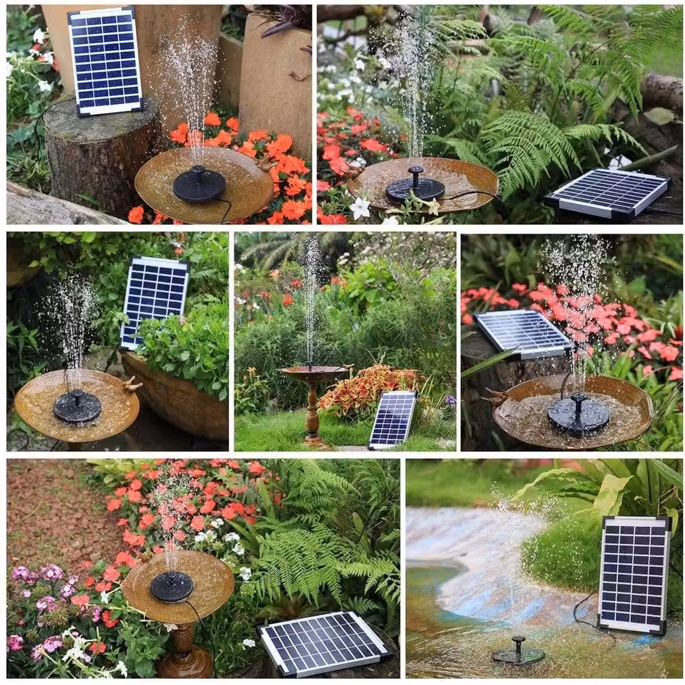 NESTLUNE Solar Panel Powered Round Garden Water Feature Fountain Pump, 380L/h, Multicolour, 0.6m2 – 5