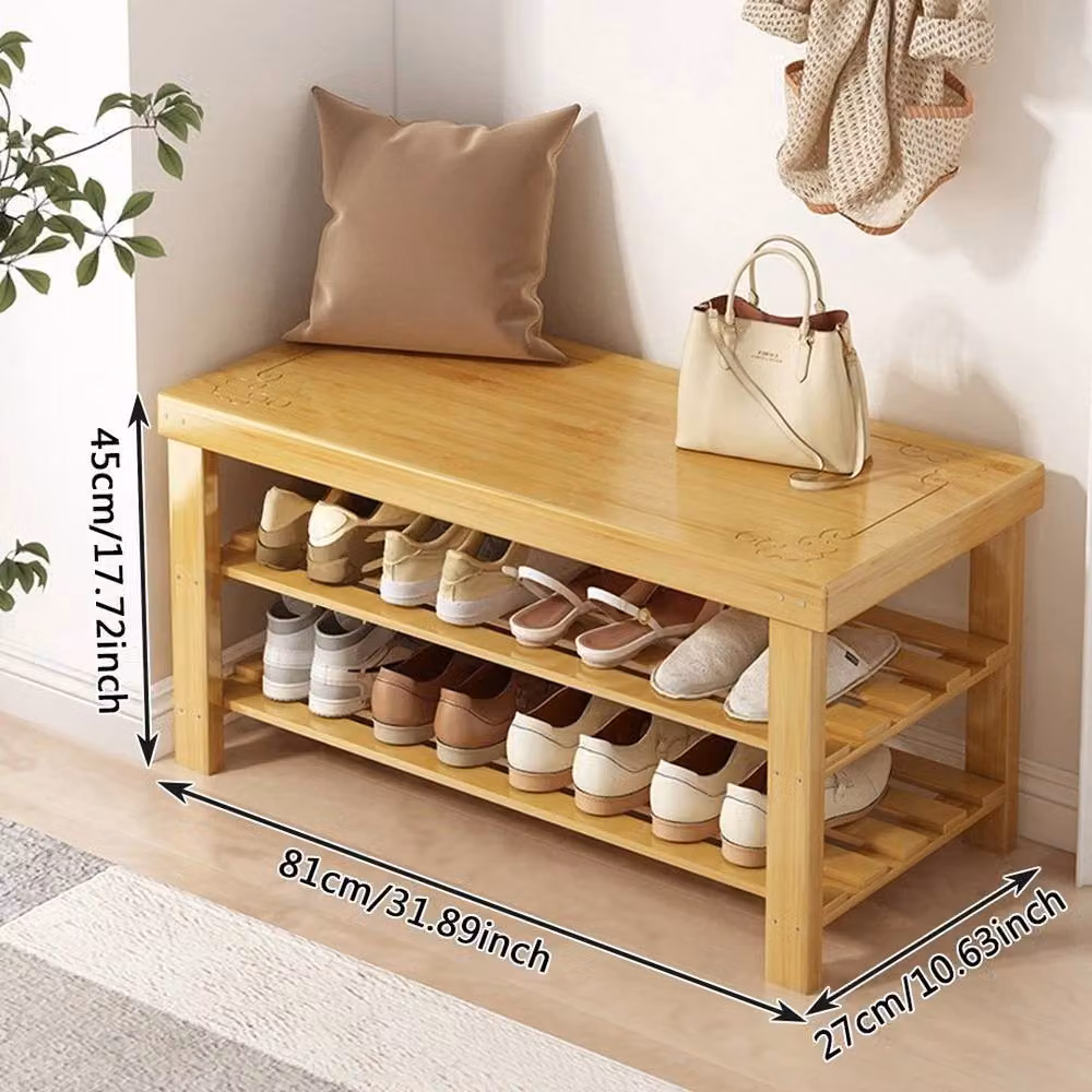 VOGREX Freestanding Bamboo Shoe Rack Bench in Beige, W/D/H: 81 x 45 x 27 cm – 2