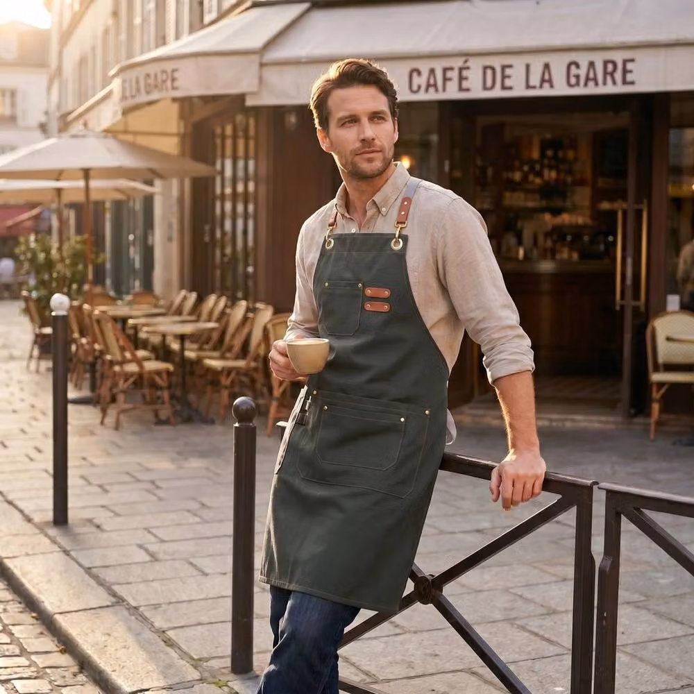 FLAVORA Green Waterproof Canvas Work Apron for Adults, W: 100 cm, H: 15 cm – 4