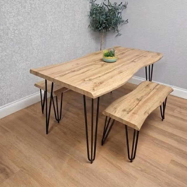 KOSY KOALA Modern Rectangular Dining Table and 2 Benches Set in Brown and Black