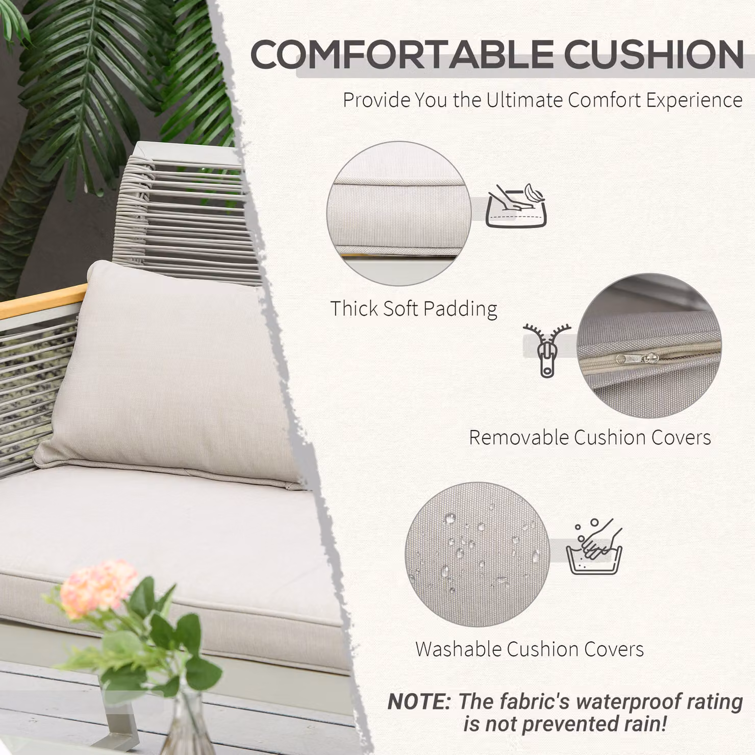 Outsunny 4-Seater Grey PE Rattan Patio Sofa Set with Cushions and Glass Coffee Table – 2