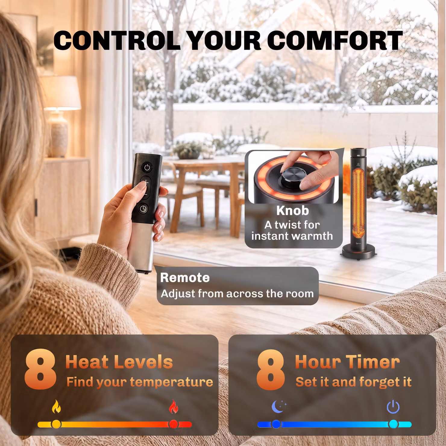 Outsunny 2000 W Electric Infrared Patio Heater, Black Free Standing Oscillating Outdoor Garden Heater with Remote Control – 5