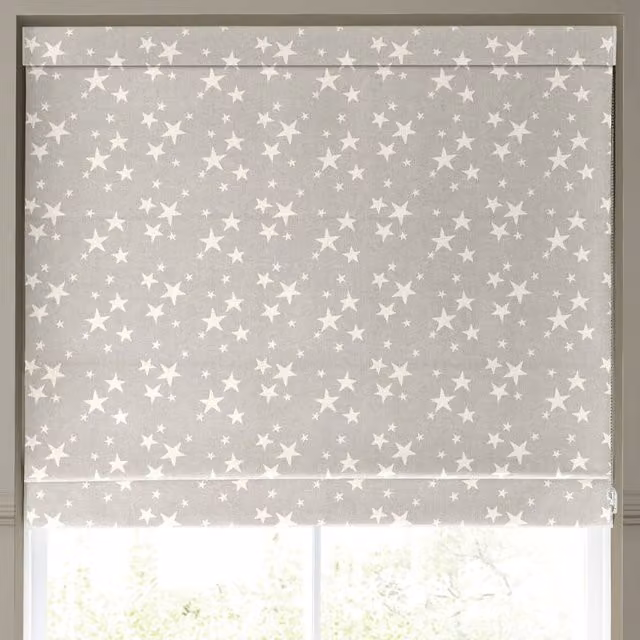 Emily Bond St Maws Made to Measure Blackout Roman Blind in Grey Stars